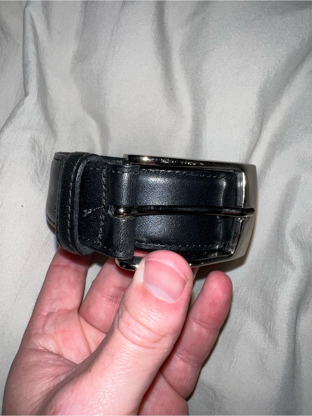 Martin Dingman Black Leather Belt with Silver Buckle